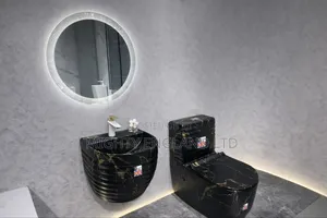 Luxury Black and Gold Water Closet and Wall-Hung Basin