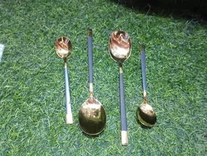 6pcs Eating Spoons Black Nd Gold Green Nd Gold