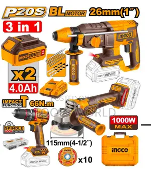 Ingco 3pcs Combo Kit Drill,Grinder and Rotary Hammer