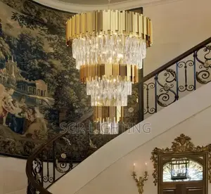 Luxury Black Crystal Hanging Chandelier for Staircase