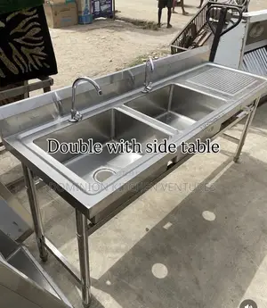 This Is Stainless Steel Double Bowl Sink With a Side