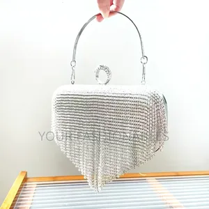 Silver Rhinestone Tassel Party Clutch Purse