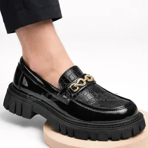 Kids Boys Girls Platform Chunky Loafers – Black Slip-on Shoes