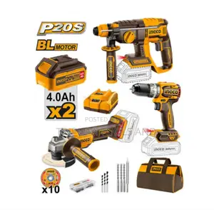 Ingco Hammer Drill, Angle Grinder and Screwdriver Set 3 PCS 20v Combo