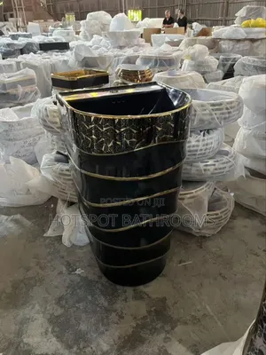 Luxury Black Gold Pedestal Wash Hand Basin (Modern Bathroom Sink)