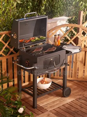 Heavy Duty Smookless Barbecue Charcoal Grill Trolley With Side Table