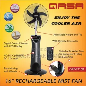 Qasa Rechargeable Mist Fan 16" Inches QRF-7116r
