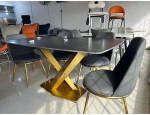Luxury 6 Seater Marble Dining Set With a Gold Finished Metal Base