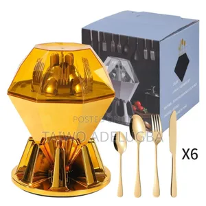24pcs Luxury Diamond Shape Gold Cutlery
