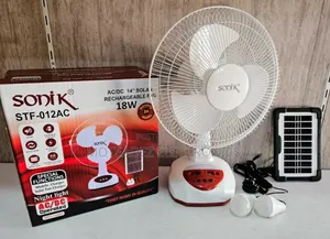 Sonik 14" Ac/Dc Solar Rechargeable Table Fan With Solar Panel Bulbs