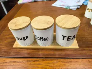 3 PCS Coffee Tea and Sugar Storage Container With Bamboo Stand