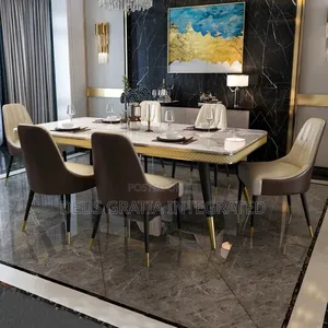 Rectangular Luxury Marble Dining Table Set With Chairs Stainless  Base