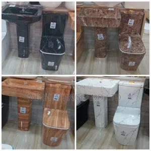 Modern Bathroom Toilet Basin Sets, Marble or Wood-Effect Patterns
