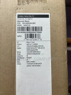 New Laptop Acer Predator Helios Neo 16 16GB Intel SSD 1T