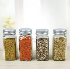 12 PCS With Lids Square Glass Kitchen Seasoning Bottle