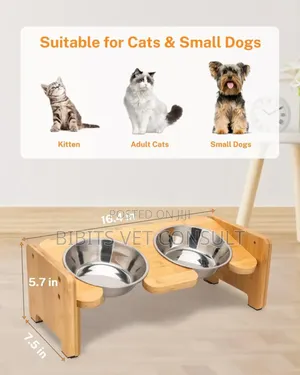Elevated Cat Dog Double Bowl With 15° Tilt Adjustable