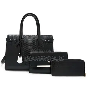 Black Office Ladies 3 in 1 Premium Quality Lether Hand Bag