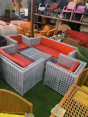 By 7 Seaters Set of Rattan With Glass Top Table