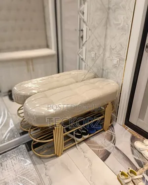 Upholstered Velvet Bench With Shoe Rack