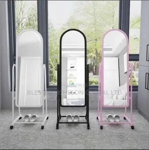 Full Length Free Standing Mirror With Wheels and Storage Shelf