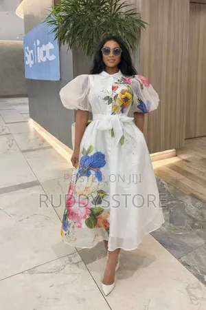Floral Organza White Midi Dress