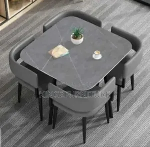 4-Seater Dining Table Set Featuring a Square Grey Faux Marble