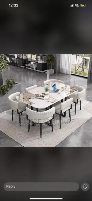 6-Seater Dining Set Featuring a Marble-Finish Tabletop