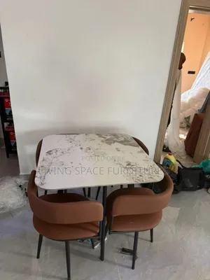 Marble Top Dining Table With 4 Leather Chairs