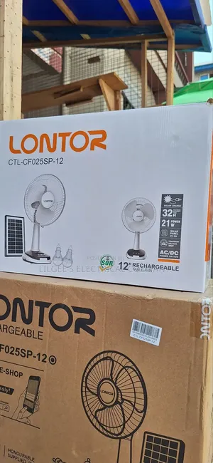 Original Lontor 12 Inches Rechargeable Table Fan With Solar Panel