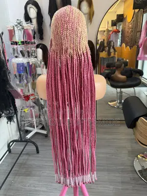 Full Frontal Blond Mixed With Pink Ghana Weaving Breaded Wig