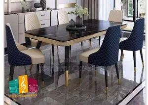 Modern 6-Seater Dining Table Set With Upholstered Chairs