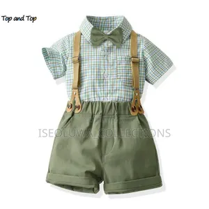 Cute Toddler Formal Set – Plaid Shirt With Bow Tie Suspenders