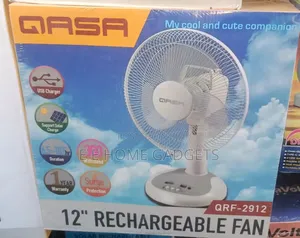Qasa 12 Inches Rechargeable Table Fan With Portable Handle,