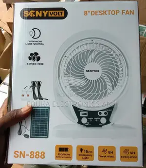 8 Inches Rechargeable Table Fan With Solar Panels and 2 Bulbs Inside