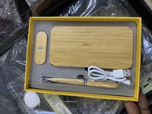 Customized Promotional Bamboo Power Bank Flash Drive and Pen Gifts Set
