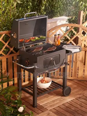 Heavy Duty Smookless BBQ Charcoal Grill Trolley With Side Table