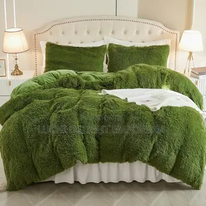 Army Green Fluffy Fur Duvet Bedsheets and Pillowcase-6/7