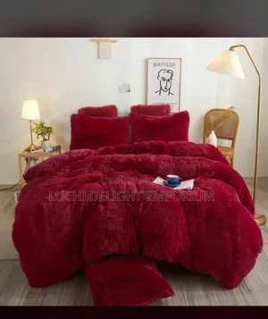 Delight Burgundy Fluffy Fur Duvet Fitted Sheets and Pillowcase-6/6,6/7