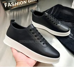 Quality Sleek Black Leather Sneakers –Comfort Shoes for Everyday Wear