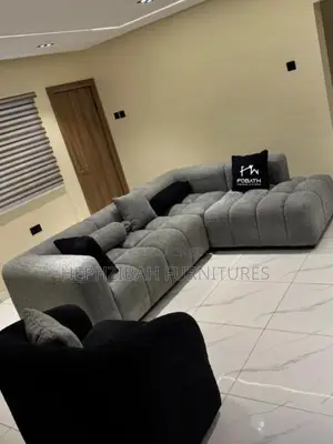 Grey L Shaped Sofa With Black Single Seater