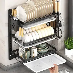 Stainless Steel 3 Layer Black Wall Mounted Dish Rack 