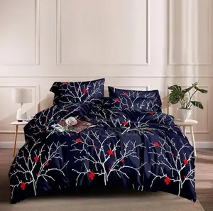 Navy Blue Duvet Bedsheet Set With Pillowcases