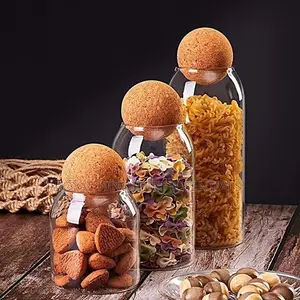 Glass Jars With Airtight Cork Ball Lid Set 