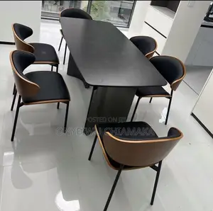Modern 6-Seater Dining Table Set – Black Wood Finish