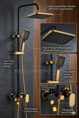 Luxury Black Gold 3-in-1 Rainfall Shower Mixer