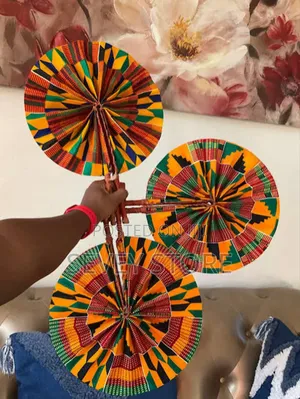 Handcrafted Kente Cloth Fan, African Print Fabric, Unique Wall Decor