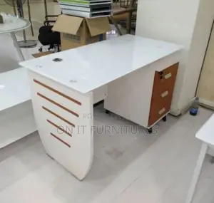 Modern Executive Office Desk With White Glass Top Premium Storage