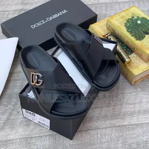 Original Dolce Gabbana Black Leather Slippers
