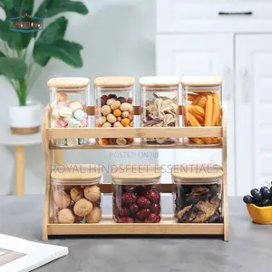 7pcs Spice Storage Airtight Jar With Spoon and Bamboo Rack