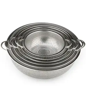 Set of Six Stainless Steel Colander Sieve Mesh Bowls